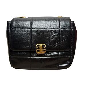 Sadi Leather Purse Gold Chain Black Modern Shoulder Bag NEW